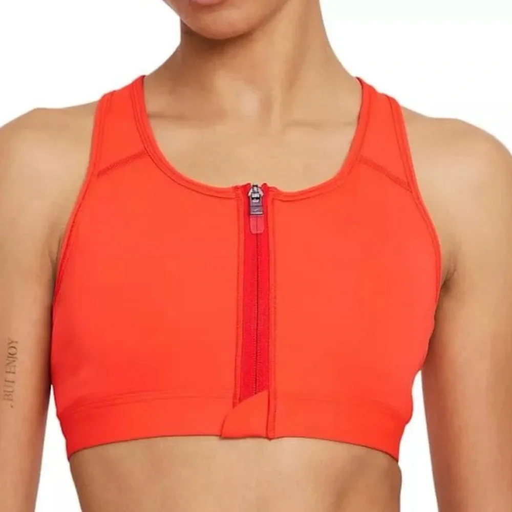 NIKE Chile Red Dri-Fit Swoosh Zip Front Sports Bra Medium Support Active Size XS